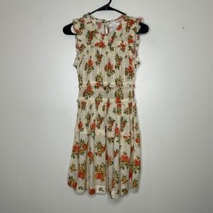 Doen Martha Orangerie Floral Mini Dress Organic Cotton Shirred Ruffle size XS
